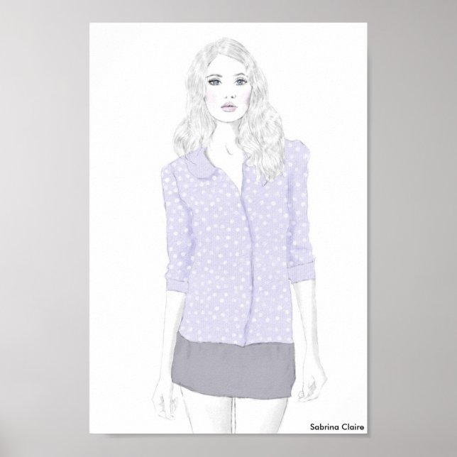 Póster Fashion Sketch - Polka Dot Cardigan (Frente)