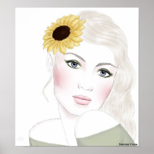 Póster Fashion Sketch - Sunflowers in her Hair