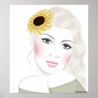 Póster Fashion Sketch - Sunflowers in her Hair