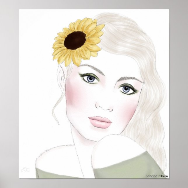 Póster Fashion Sketch - Sunflowers in her Hair (Frente)