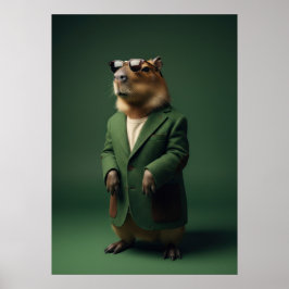 Póster Fashionable Capybara in Green Coat Art