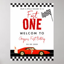 Fast One Race Car Boy Signos de Bienvenida de Cump
