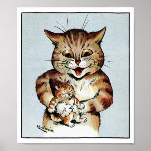 Póster Father Cat Holding a Kitten, Louis Wain