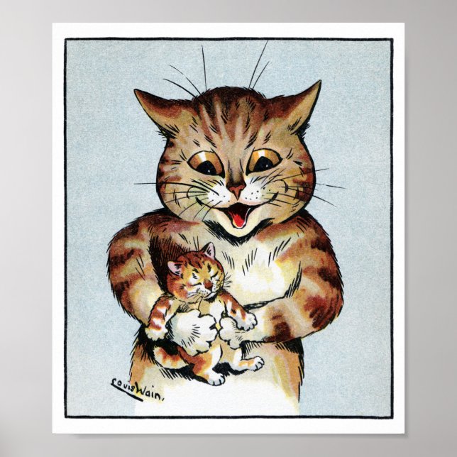 Póster Father Cat Holding a Kitten, Louis Wain (Frente)