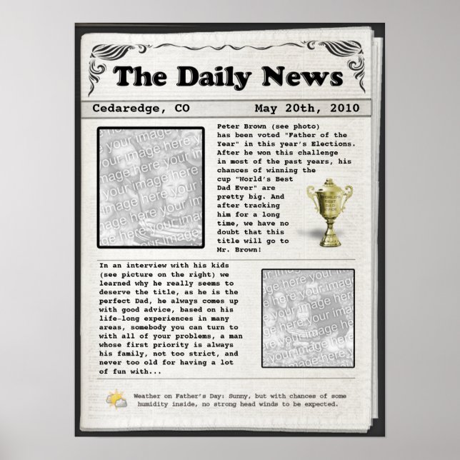 Póster Father's Day Newspaper (customizable) (Frente)