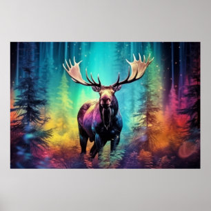 Póster Fauna de Moose Vida Silvestre Wilderness Colorful 