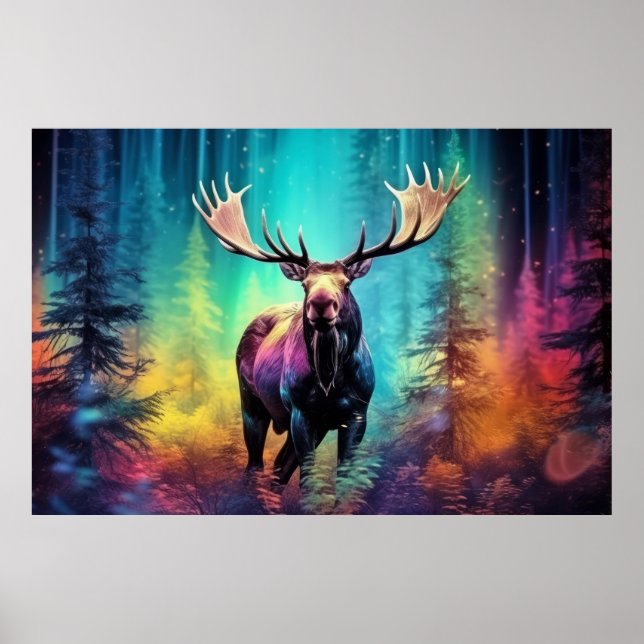 Póster Fauna de Moose Vida Silvestre Wilderness Colorful  (Frente)