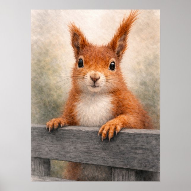 Póster Fauna del bosque de ardilla roja (Frente)