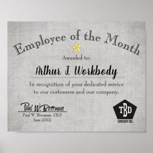 Póster Faux burlap star empleado del certificado del mes