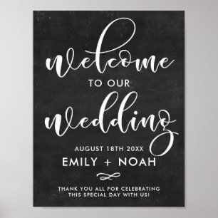 Póster Faux Chalkboard Rustic Script Welcome Boda Rótulo