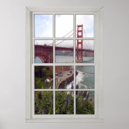 Póster Faux del puente Golden Gate - Ventana blanca falsa