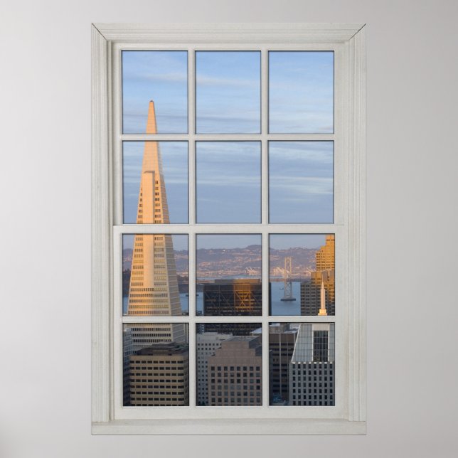 Póster Faux del Skyline de San Francisco - Ventana blanca (Frente)
