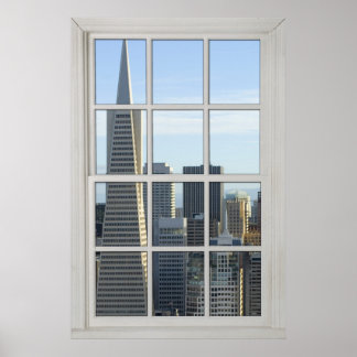 Póster Faux del Skyline de San Francisco - Ventana blanca