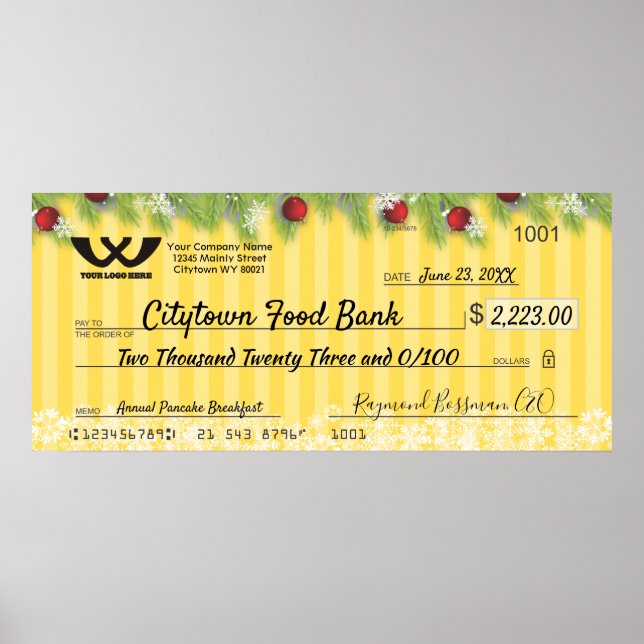 Póster Faux giant charity check Christmas snowflakes Post (Frente)