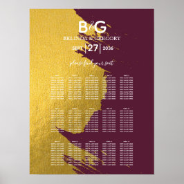 Póster Faux Gold Burgundy, gráfico de asientos para Bodas