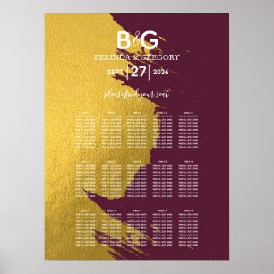 Póster Faux Gold Burgundy, gráfico de asientos para Bodas