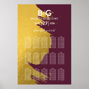 Póster Faux Gold Burgundy, gráfico de asientos para Bodas