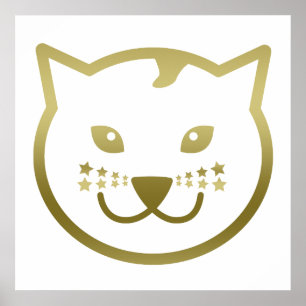 Póster Faux Gold Cat Face - color de fondo Personalizado