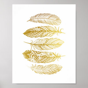 Póster Faux Gold Fethers Tribal Print Poster