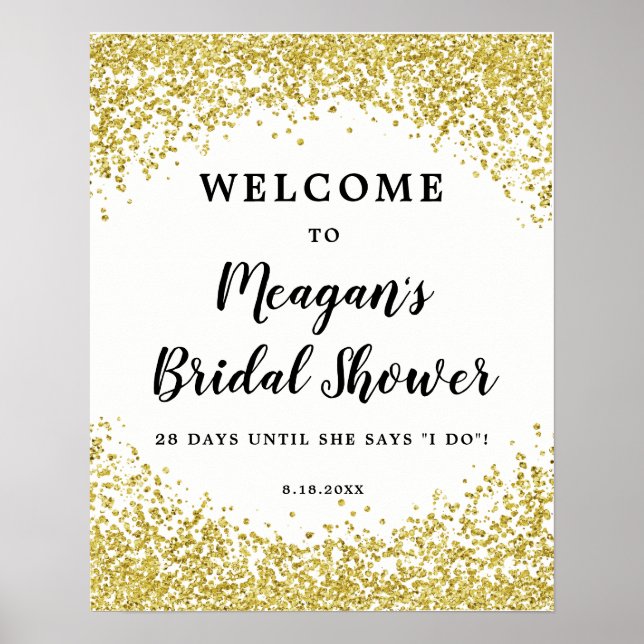 Póster Faux gold glitter bridal shower welcome sign white (Frente)
