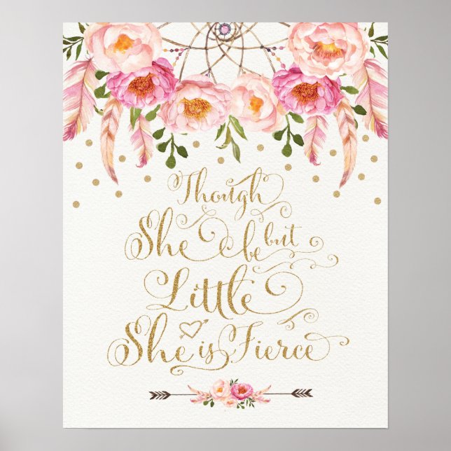 Póster Faux Gold & Pink Nursery Art Boho Calligraphy (Frente)