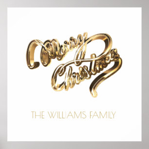 Póster Faux Gold Script Elegant Merry Christmas