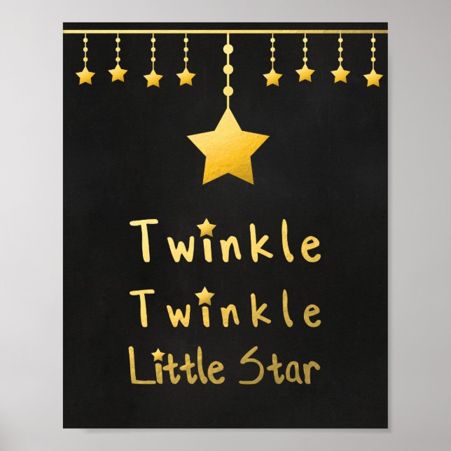 Póster Faux gold Twinkle Twinkle Estrellas grises (Frente)