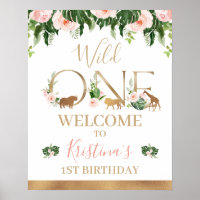 Faux Gold Wild One Floral Safari Signo de bienveni