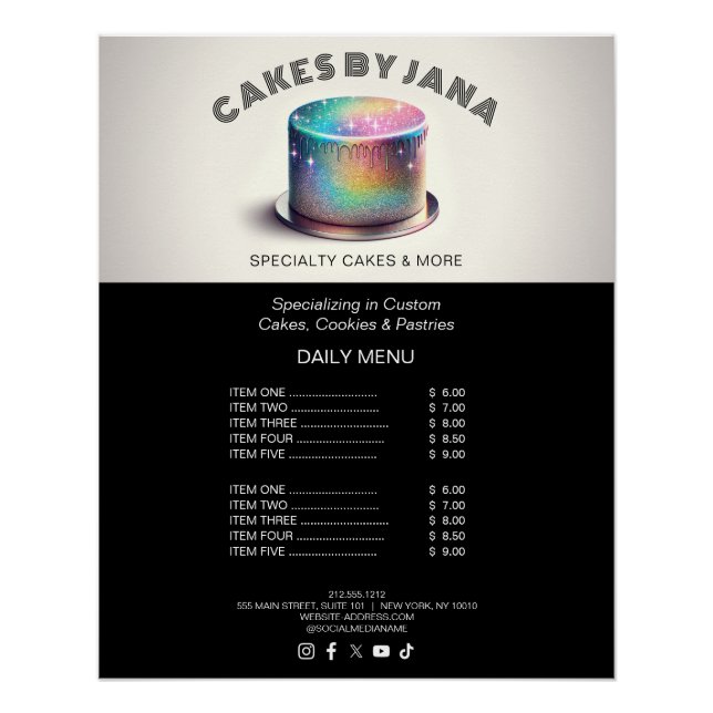 Póster Faux Holographic Rainbow Purpurina Cake Bakerley (Anverso)