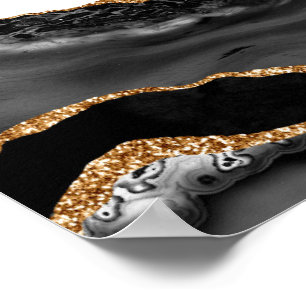 Póster Faux Marble Agate Black Stylish Stone Luxury Gold