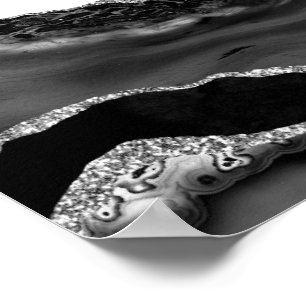 Póster Faux Marbled Agate Black White Trendy Modern Stone