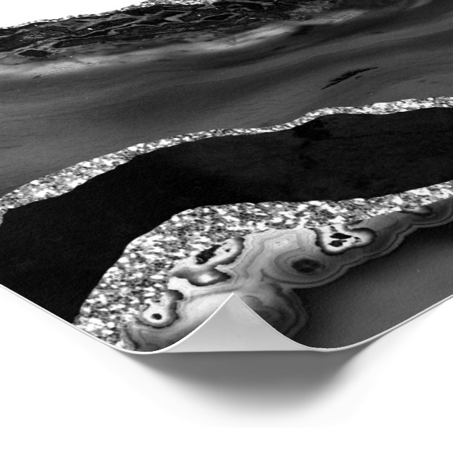Póster Faux Marbled Agate Black White Trendy Modern Stone (Esquina)