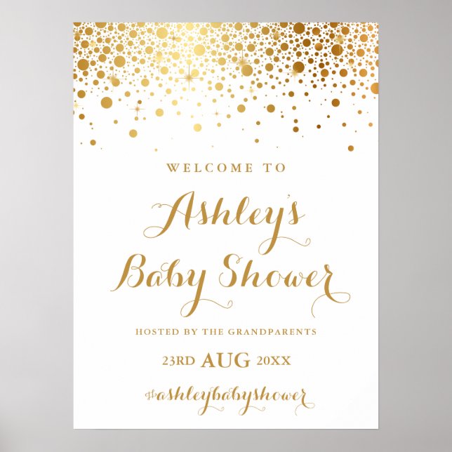 Póster Faux Relieve metalizado dorado Confetti Baby Showe (Frente)