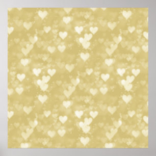 Póster Faux Relieve metalizado dorado Heart Background He