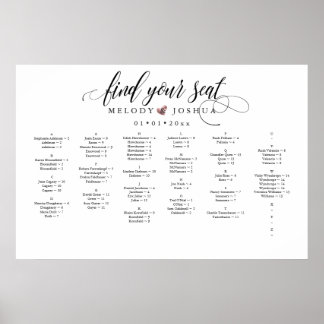 PÓSTER FAUX ROSA GOLD HEART, ALPHA SEATING CHART