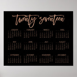 Póster Faux Rosa Gold y Black Modern Calendario 2017