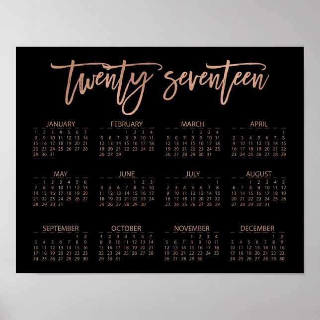 Póster Faux Rosa Gold y Black Modern Calendario 2017 (Frente)