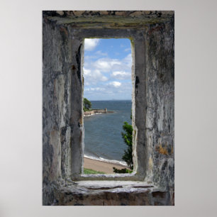 Póster Faux Window - Castle Mirando hacia la playa