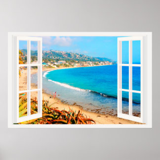 Póster Faux Window con Beach Ocean