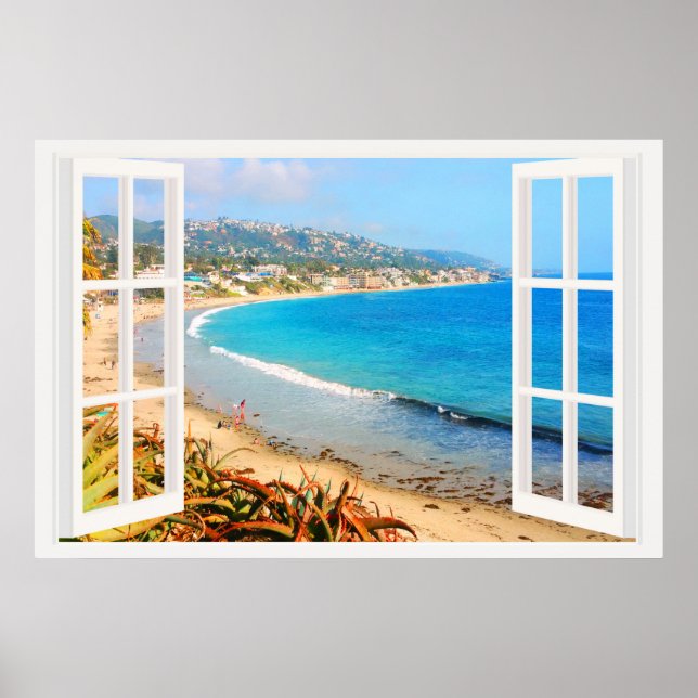 Póster Faux Window con Beach Ocean (Frente)