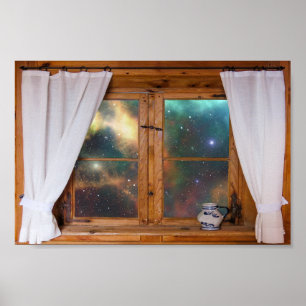 Póster Faux Window Galaxy Space Fantasy Stars View