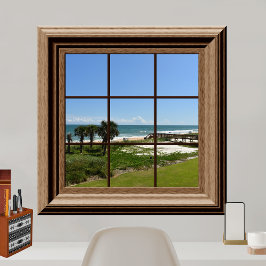 Póster Faux Window Ocean View Palm Trees Beach Tropics