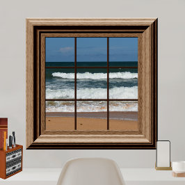 Póster Faux Window Ocean View Palm Trees Beach Tropics
