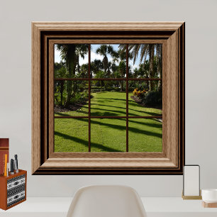 Póster Faux Window Palm Trees Grass Tropics Relaxation Vi