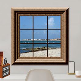 Póster Faux Window Poster Beach Scene Relaxing View