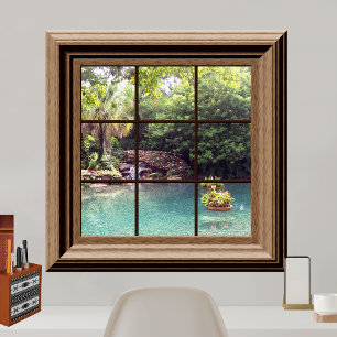 Póster Faux Window View Peaceful Water Garden Zen