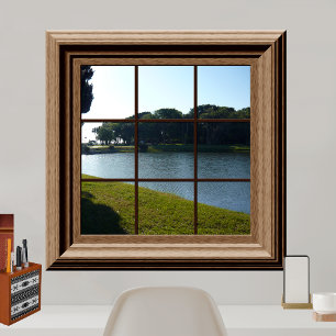 Póster Faux Window View Peacescape Pond Grass