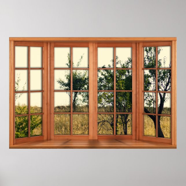 Póster Faux Wooden Bay Window Illusion - Golden Grass (Frente)