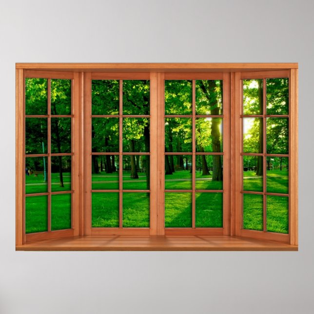 Póster Faux Wooden Bay Window Illusion - Green Park (Frente)