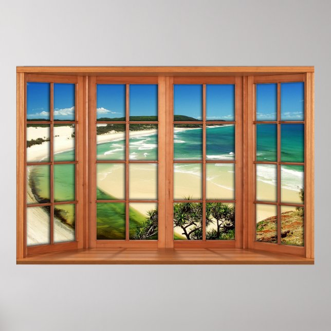 Póster Faux Wooden Bow Window Illusion - Caribe (Frente)